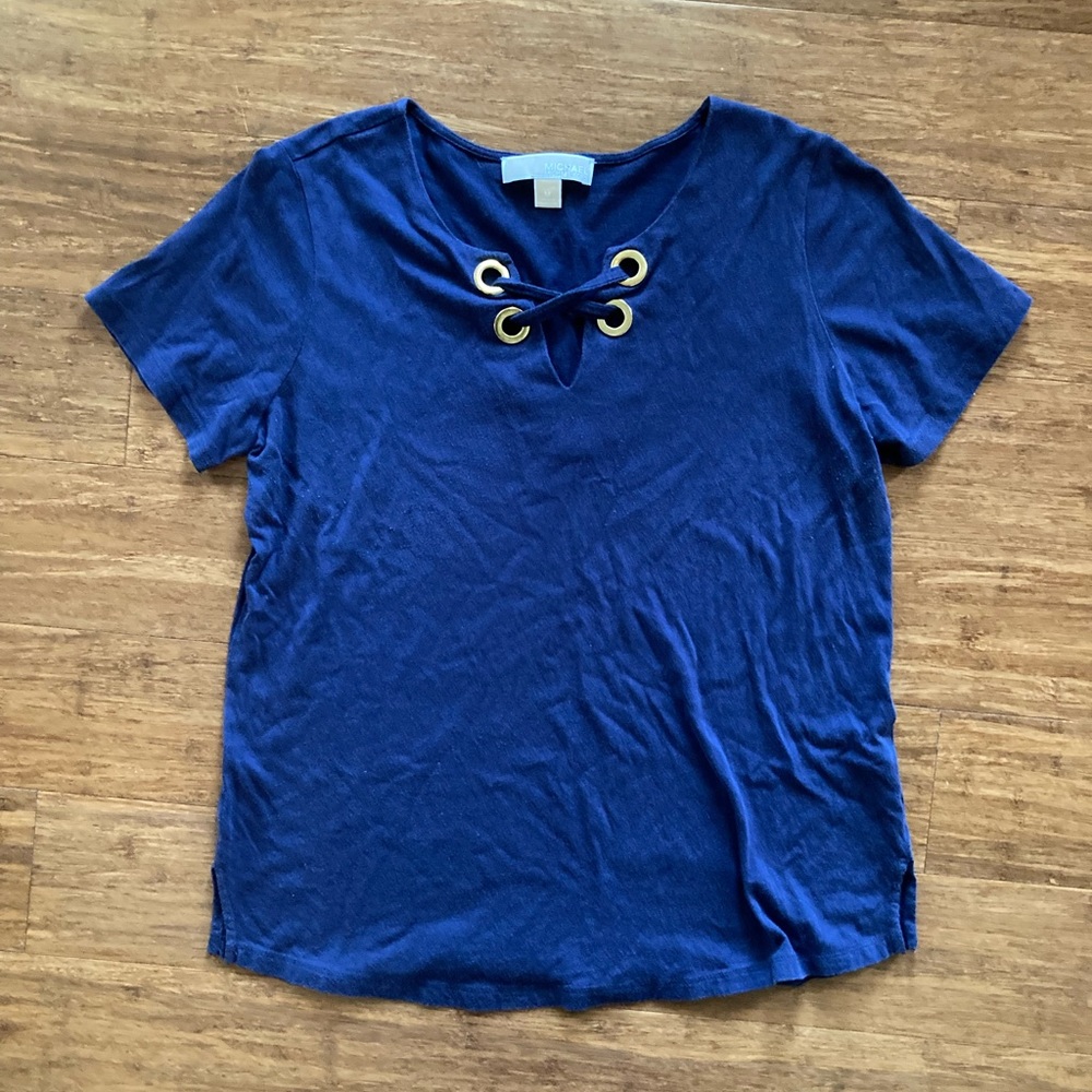 Michael Kors Navy Blue Front Grommet Shirt